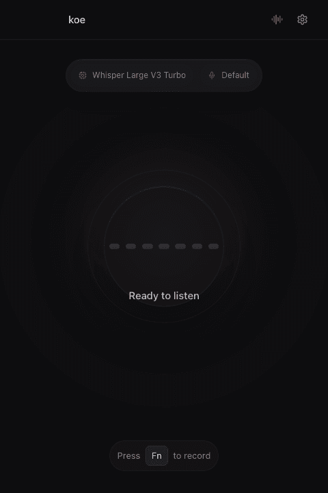 Koe ready for dictation on Mac